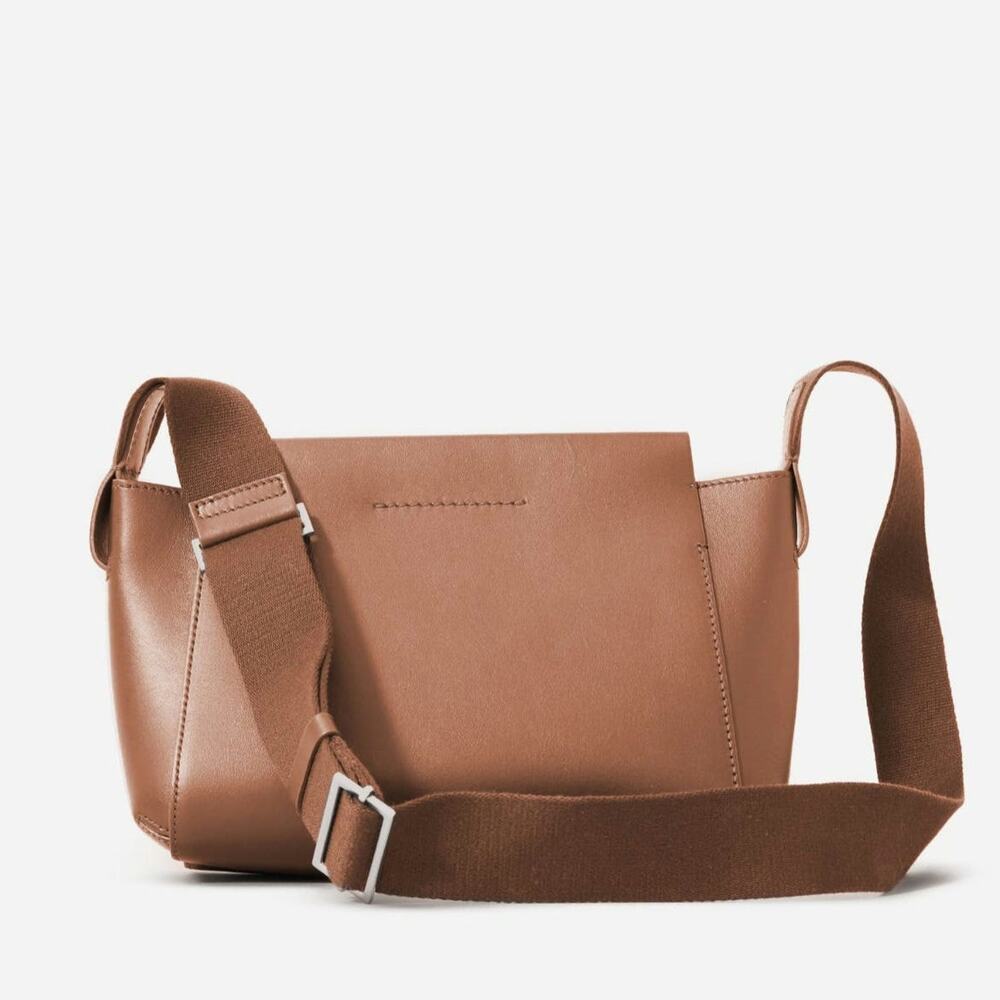 Brown Leather Crossbody Bag - Everyday Structured Shoulder Bag